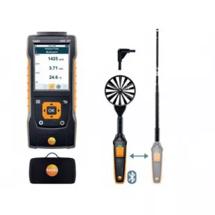 Testo 440 dP Прибор для измерения скорости воздуха и оценки качества воздуха в помещении со встроенным сенсором дифференциального давления. Комплект для вентиляции № 1 с Bluetooth крыльчаткой 100мм (0635 9431), зондом с обогреваемой струной (0635 1570), т фото 1