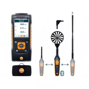 Testo 440 dP Прибор для измерения скорости воздуха и оценки качества воздуха в помещении со встроенным сенсором дифференциального давления. Комплект для вентиляции № 2 с Bluetooth крыльчаткой 100мм (0635 9431), зондом-крыльчаткой 16 мм (0635 9570), зондом фото 1